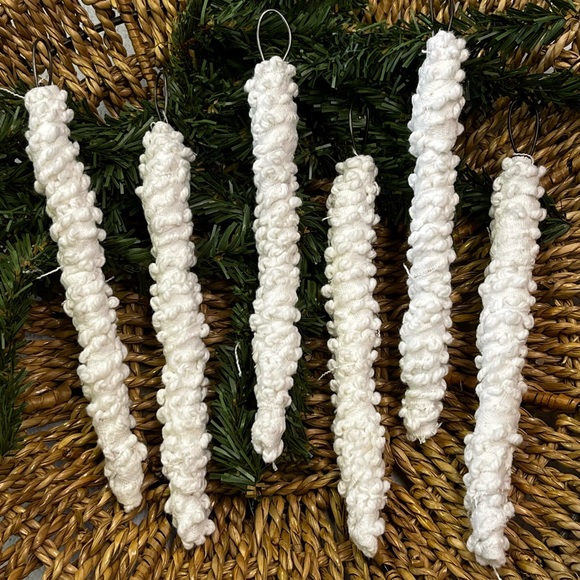 6 handmade vintage chenille hobnail Christmas icicles ornaments farm… - Picture 1 of 4